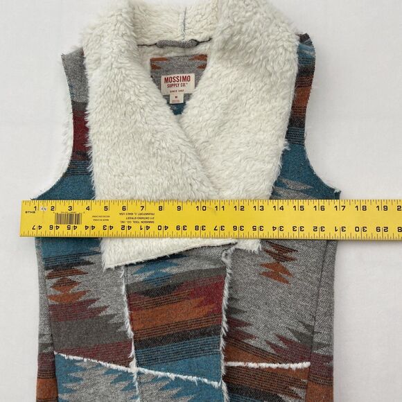 Mossimo Supply Vest Womens Medium Gray Teal Aztec Sherpa Lined Open Front - Picture 10 of 11